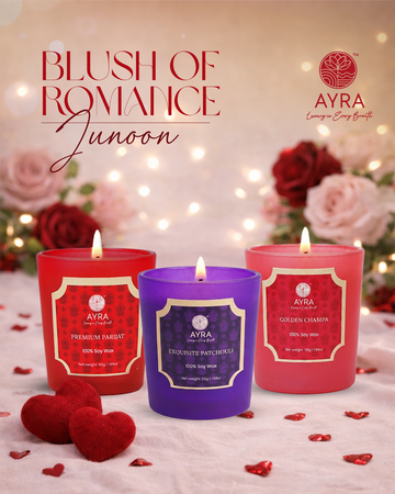 Junoon | Blush Of Romance |Exquisite Patchouli/Premium Parijat/Golden Champa | Set of 3 Shot Glass