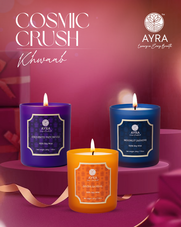 Khwaab | Cosmic Rush | Exquisite Patchouli/Divine Sandal/Moonlit Jasmine | Set of 3 Big Glass