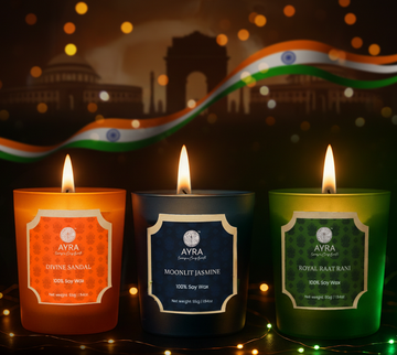 Republic Day Candle | Royal Raat Rani/Moonlit Jasmine/Divine Sandal | Set of 3 Shot Glass