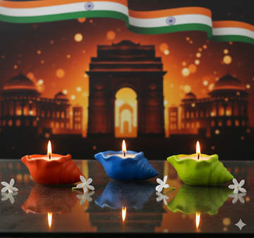 Republic Day Candle | Royal Raat Rani/Moonlit Jasmine/Divine Sandal | Set of 3 Shankh