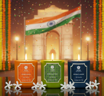Republic Day Candle | Royal Raat Rani/Moonlit Jasmine/Divine Sandal | Set of 3 Big Glass