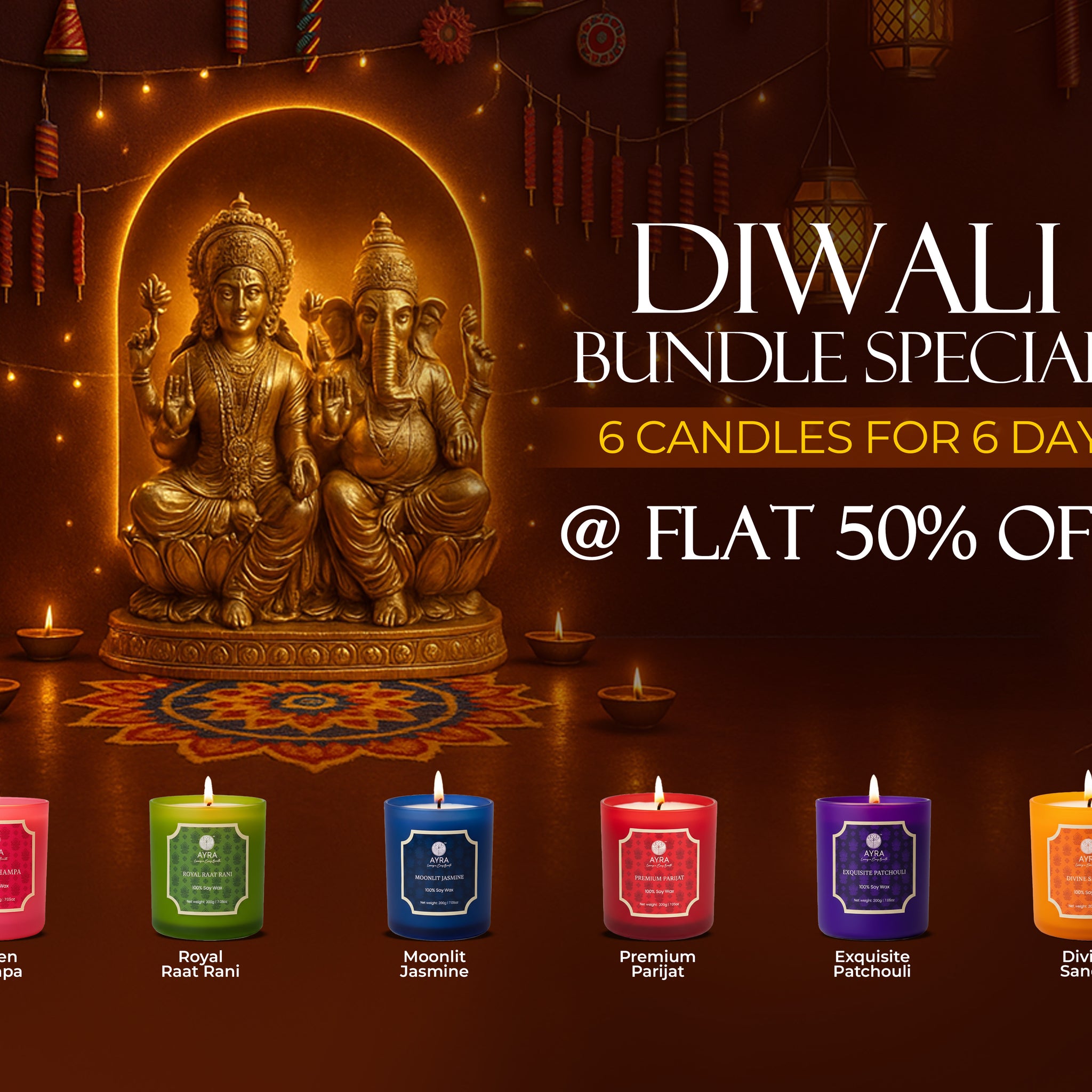 Candle | Set of 6 Big Glasses | 6 Days of Diwali