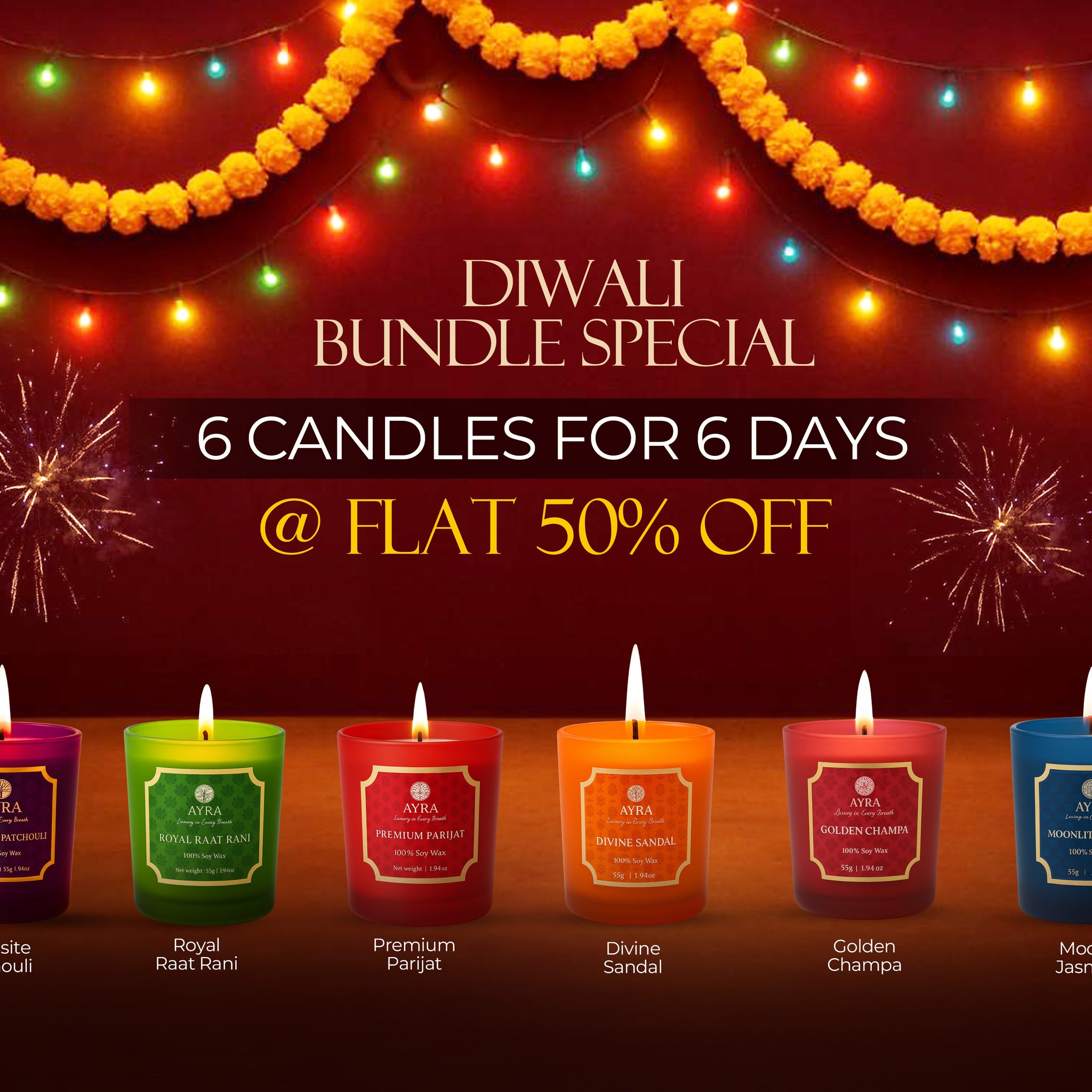 Candle | Set of 6 Shot Glass | 6 Days of Diwali