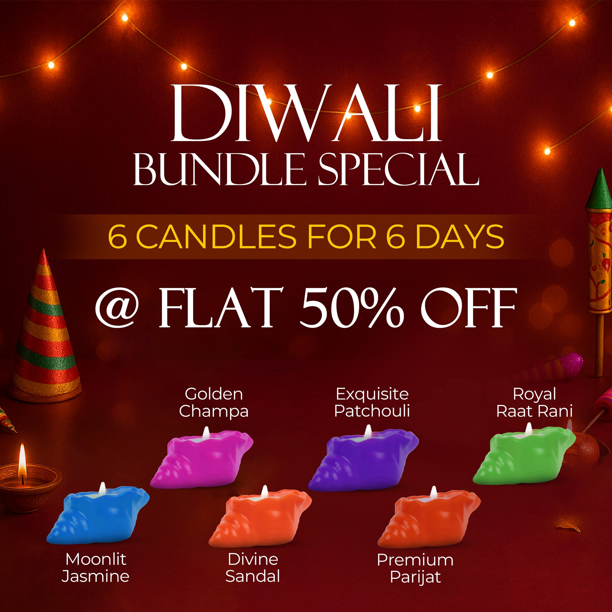 Candle | Set of 6 Shankh | 6 Days of Diwali