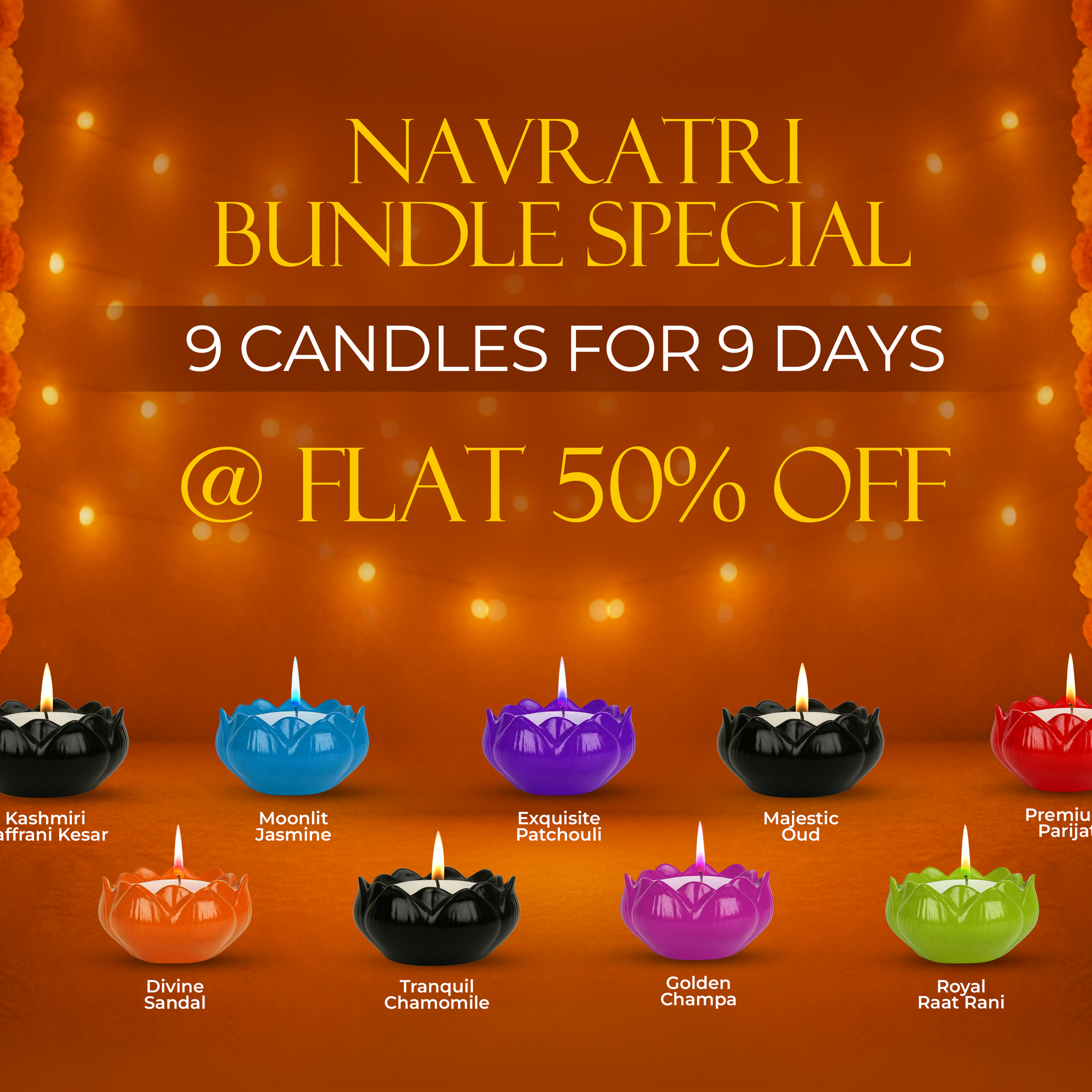 Candle | Set of 9 Lotus | Navdurga's Flames