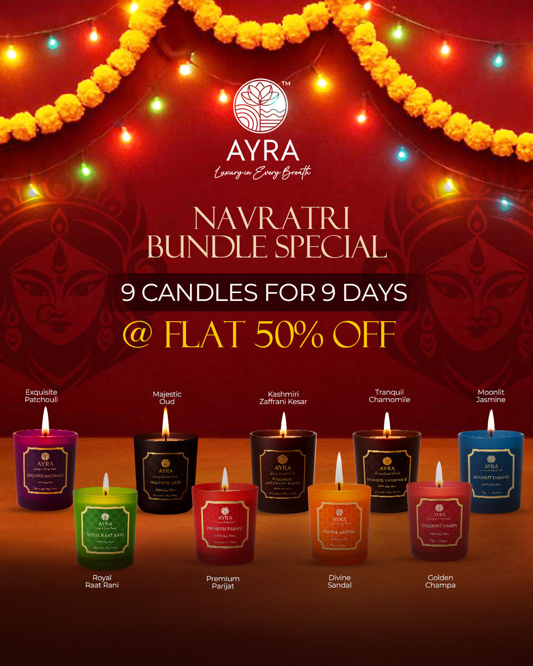 Candle | Set of 9 Shot Glass | Navdurga's Flames